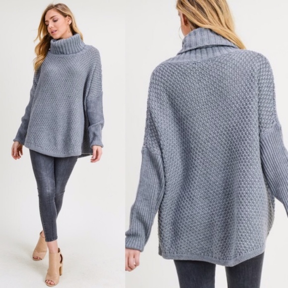 AMBER COwl Neck Knit Sweater - CHARCOAL - Picture 2 of 3